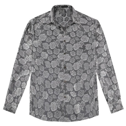 Men's Rose Jacquard Long Sleeve Shirt | Slim Fit Floral Button-Down Dress Shirt