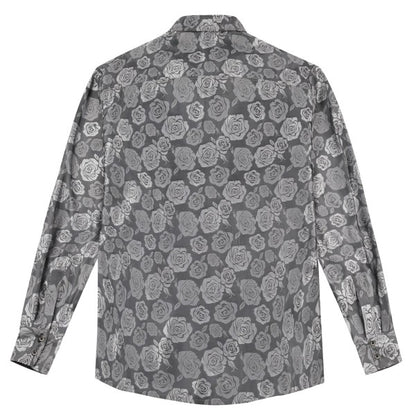 Men's Rose Jacquard Long Sleeve Shirt | Slim Fit Floral Button-Down Dress Shirt