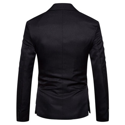 Men's Solid Color Double Vent 1-Button Blazer | 3D Slim Fit Notched Lapel Jacket – Black