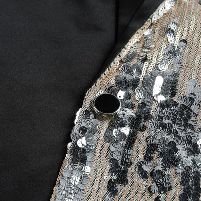 Men's Silver Sequin Patchwork Tuxedo Jacket | 1-Button Notched Lapel Shimmer Blazer