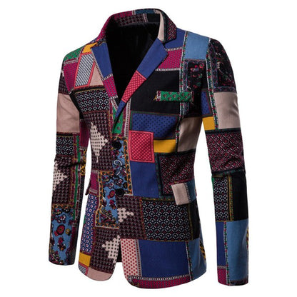 Men's Floral Print Notch Lapel Blazer | Slim Fit Fashion Jacket – Navy Blue, Sky Blue, Royal Blue & Multicolour