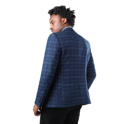 Men's Slim Fit Windowpane Check 1-Button Blazer | Notched Lapel Tweed Jacket – Navy Blue & Black