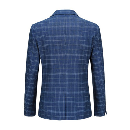 Men's Slim Fit Windowpane Check 1-Button Blazer | Notched Lapel Tweed Jacket – Navy Blue & Black