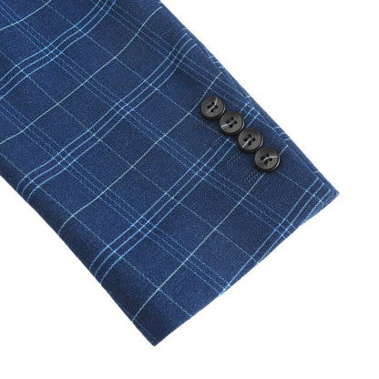 Men's Slim Fit Windowpane Check 1-Button Blazer | Notched Lapel Tweed Jacket – Navy Blue & Black