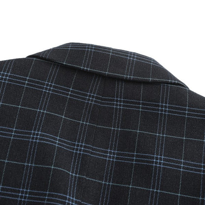 Men's Slim Fit Windowpane Check 1-Button Blazer | Notched Lapel Tweed Jacket – Navy Blue & Black