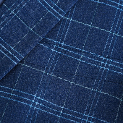Men's Slim Fit Windowpane Check 1-Button Blazer | Notched Lapel Tweed Jacket – Navy Blue & Black