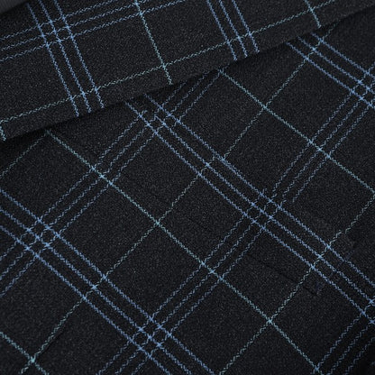 Men's Slim Fit Windowpane Check 1-Button Blazer | Notched Lapel Tweed Jacket – Navy Blue & Black
