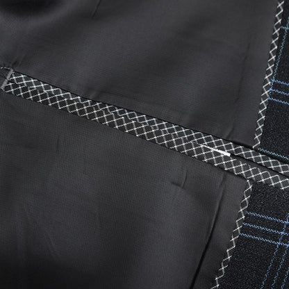 Men's Slim Fit Windowpane Check 1-Button Blazer | Notched Lapel Tweed Jacket – Navy Blue & Black