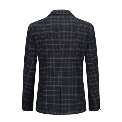 Men's Slim Fit Windowpane Check 1-Button Blazer | Notched Lapel Tweed Jacket – Navy Blue & Black
