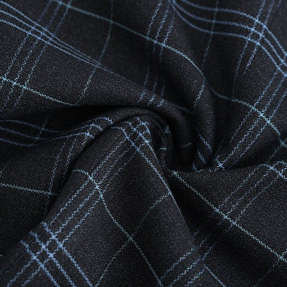 Men's Slim Fit Windowpane Check 1-Button Blazer | Notched Lapel Tweed Jacket – Navy Blue & Black