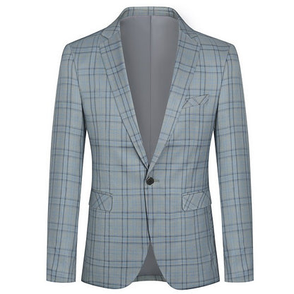 Men's Plaid Tartan 1-Button Blazer | Slim Fit Notched Lapel Tweed Jacket – Grey & Dark Khaki Grey