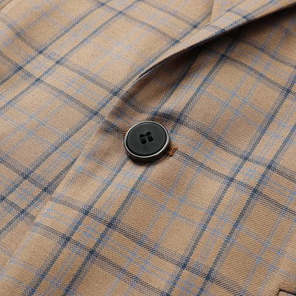 Men's Plaid Tartan 1-Button Blazer | Slim Fit Notched Lapel Tweed Jacket – Grey & Dark Khaki