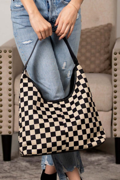 Mixed Media Hobo Bag – Check Print