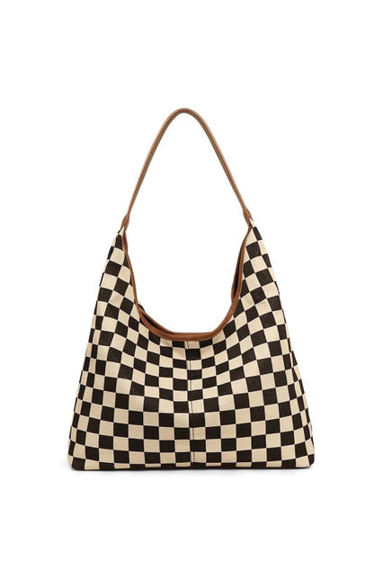 Mixed Media Hobo Bag – Check Print