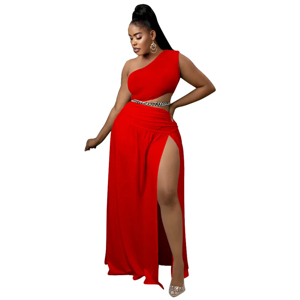 One-Shoulder Cutout Top and A-Line Skirt Set in Summer Knit