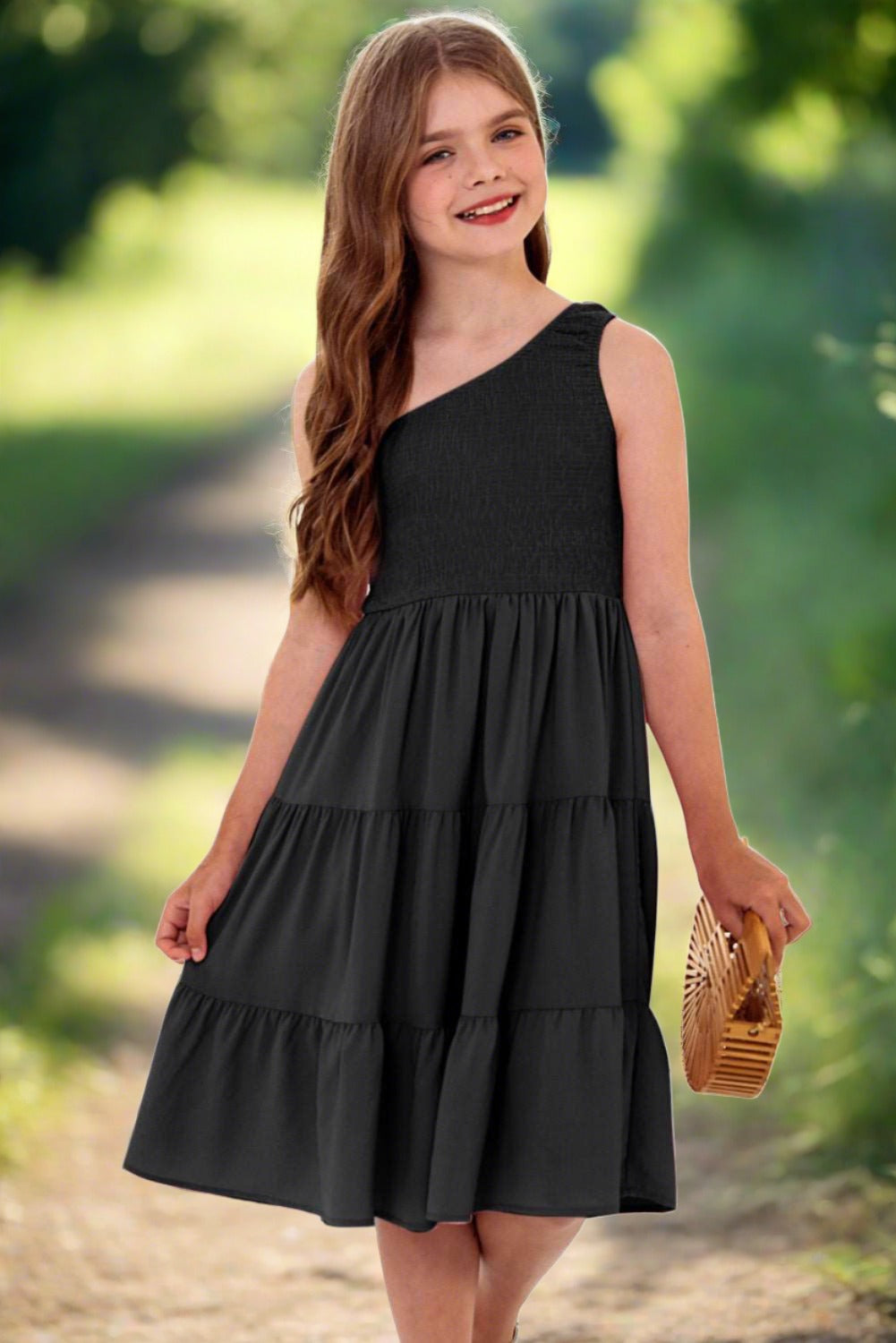 Girls One-Shoulder Sleeveless Tiered Dress