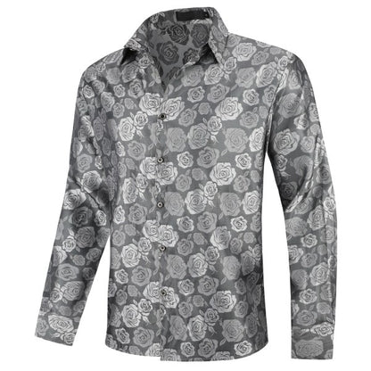 Men's Rose Jacquard Long Sleeve Shirt | Slim Fit Floral Button-Down Dress Shirt