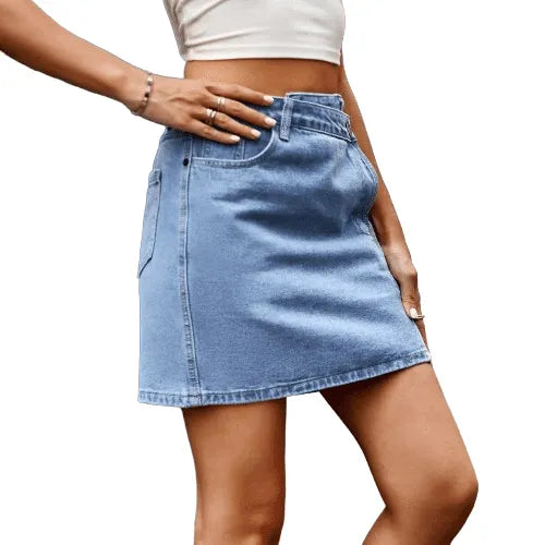 Mini-jupe asymétrique chic en jean pour femme