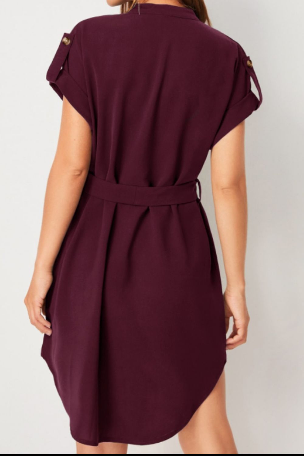 Tied Notched Short Sleeve Mini Dress