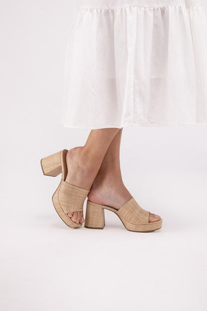 ZAFER Nat Raffia High Heel Mules – Women's Slip-On Heeled Sandals Nat