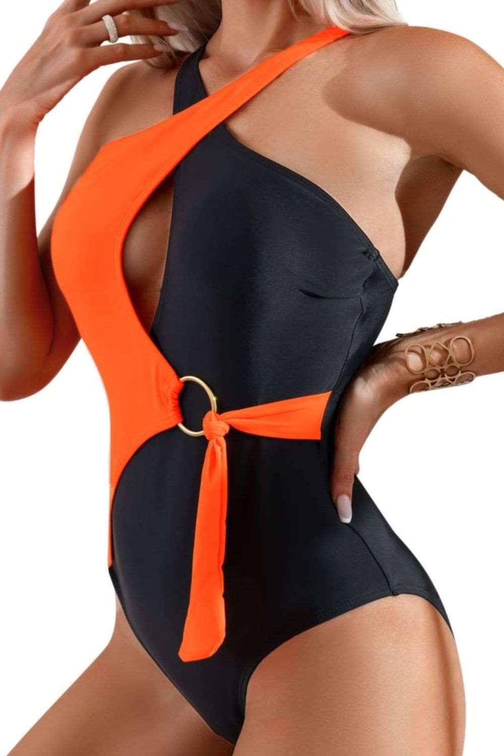 Cutout Contrast Sleeveless One-Piece Swimsuit