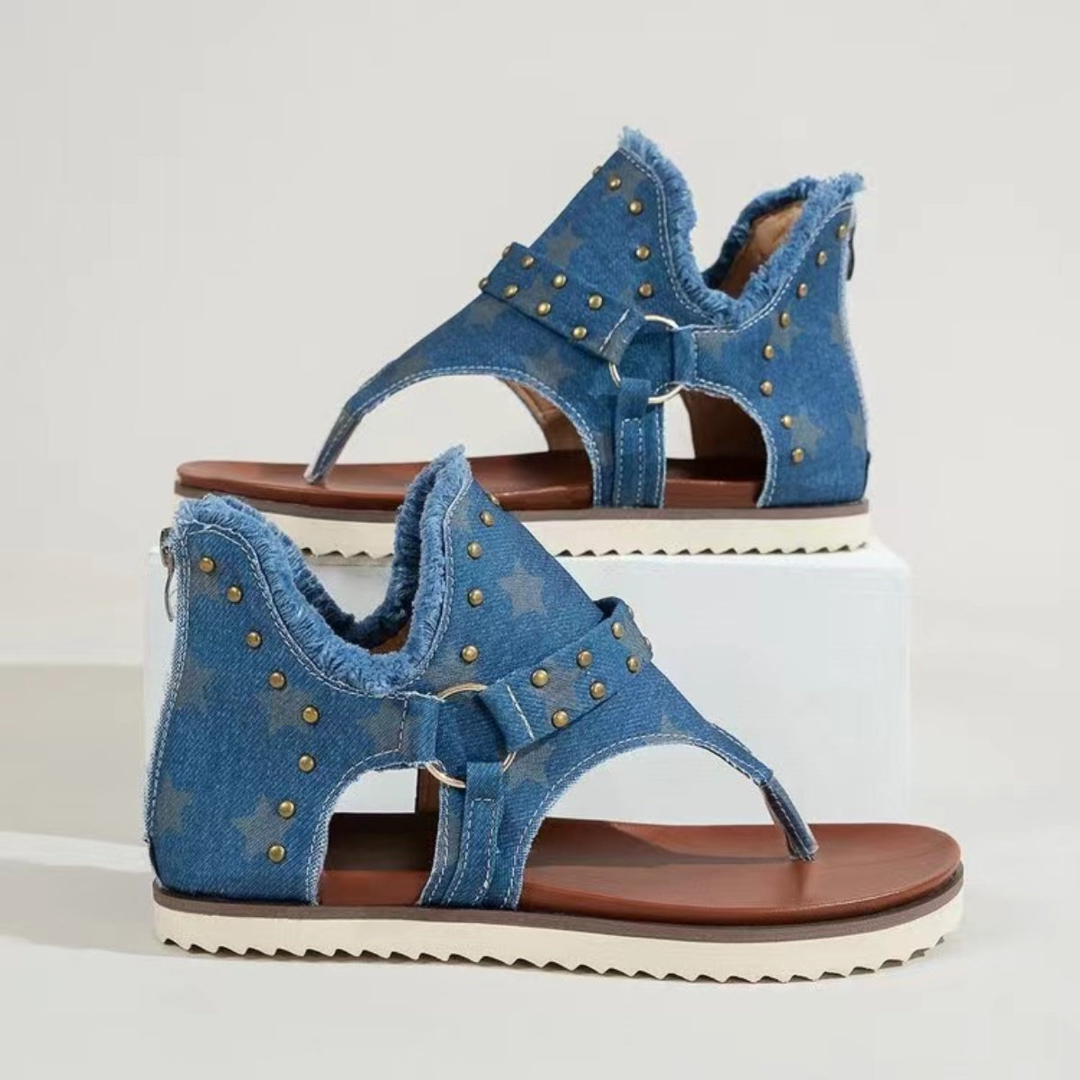 Women's Studded Raw Hem Flat Sandals