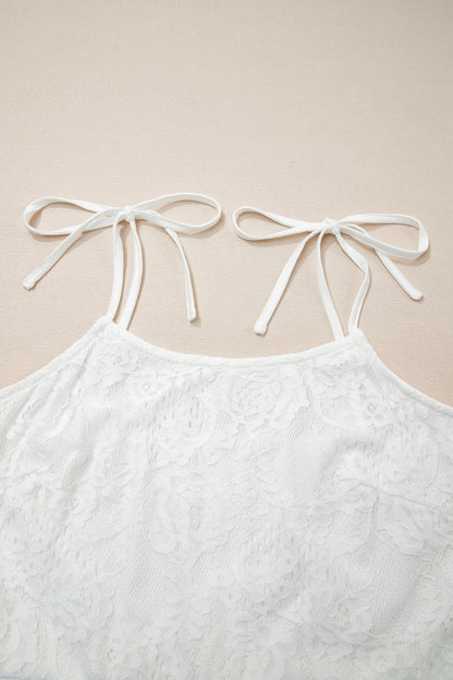 The Floral Lace Overlay Maxi Dress – Self-Tie Spaghetti Straps, White, Sizes S–XL