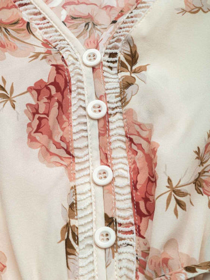 The Printed Ruffled Hem V-Neck Dress – Sleeveless, Cream, Sizes S–XL