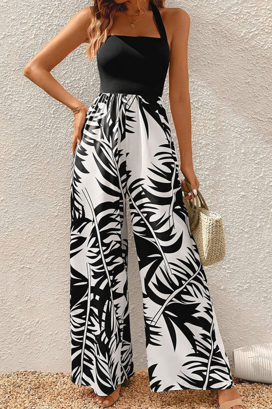 Women's Printed Halter Wide Leg Jumpsuit