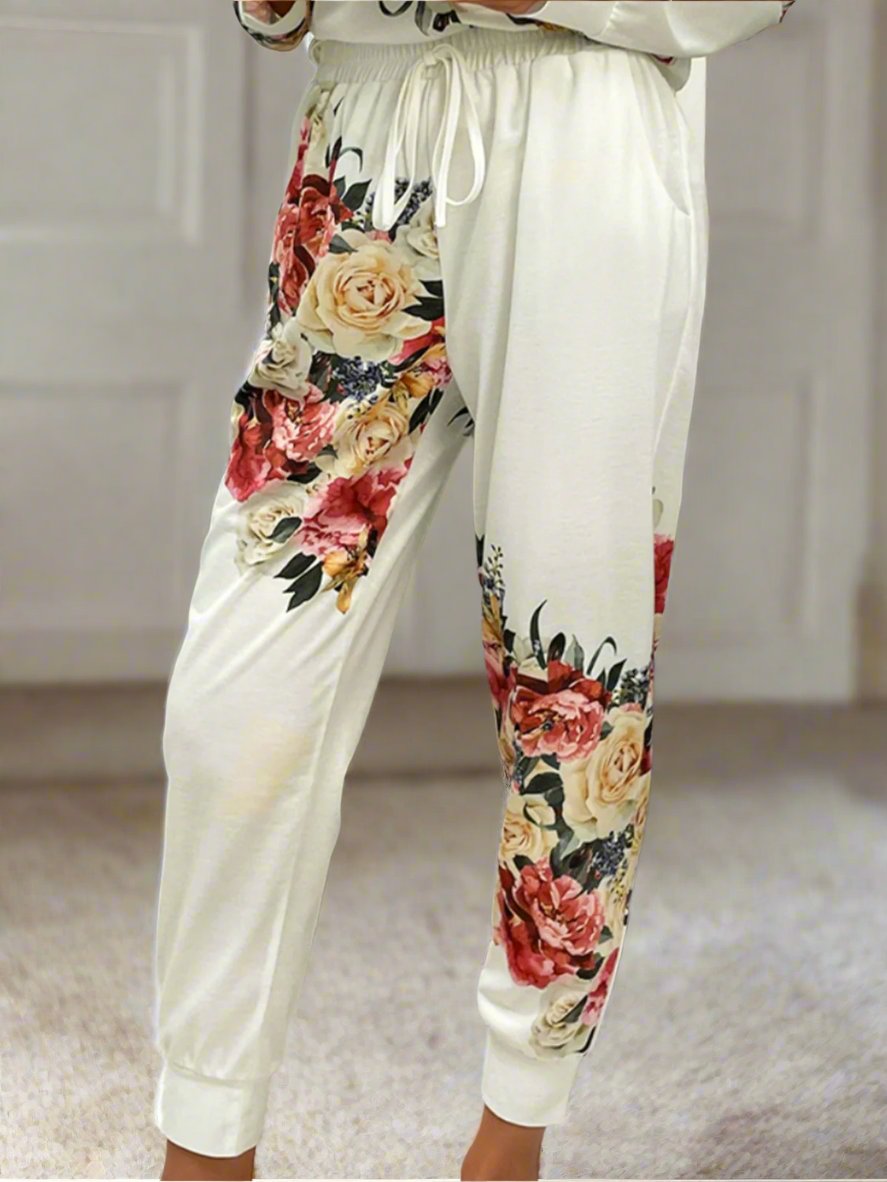 Printed Round Neck Top and Pants Lounge Set