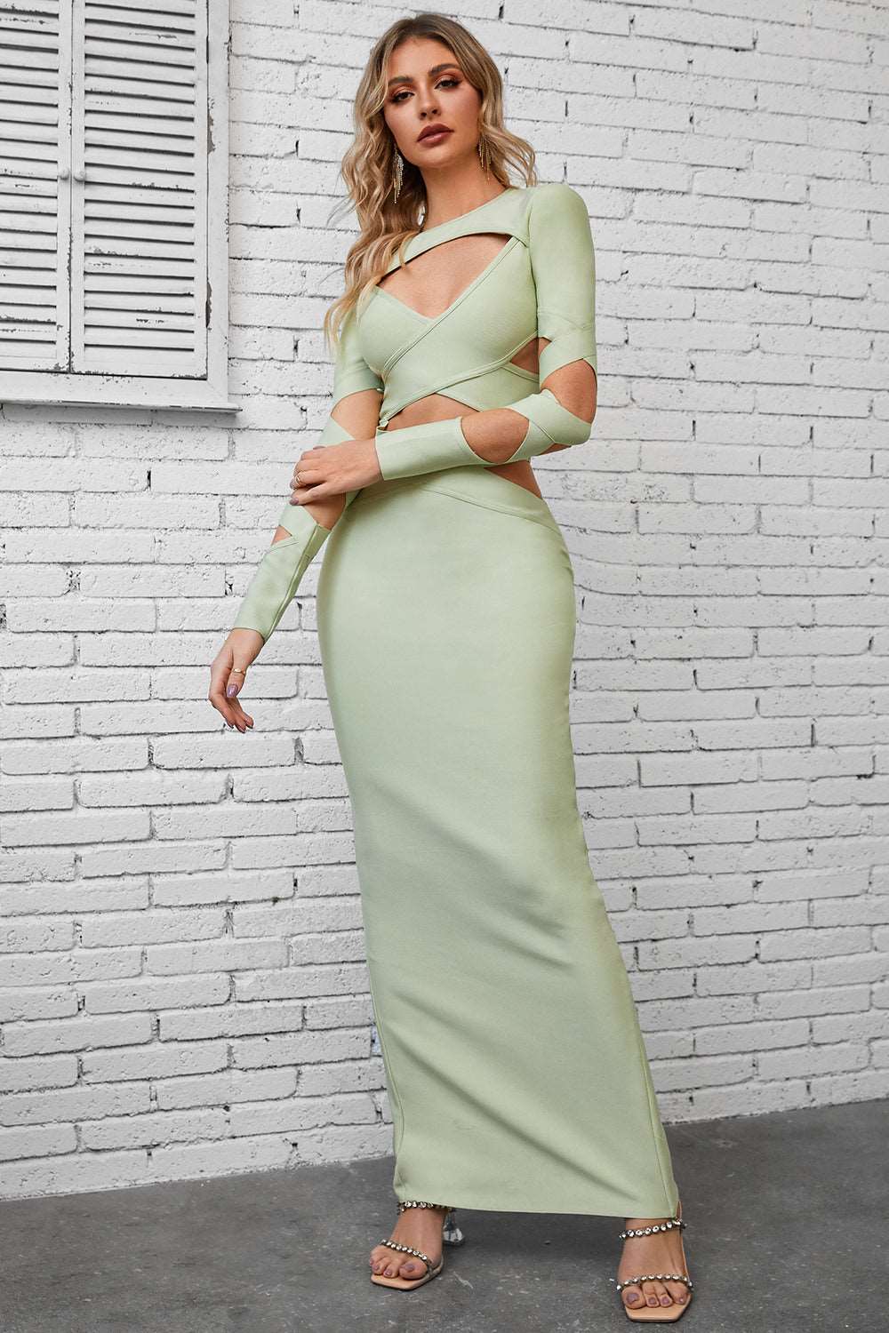 Chic Cutout Round Neck Maxi Wrap Dress