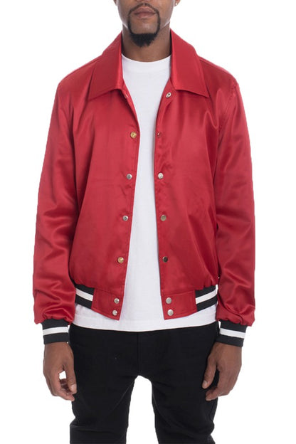 Men's Luxury Satin Bomber Jacket Red