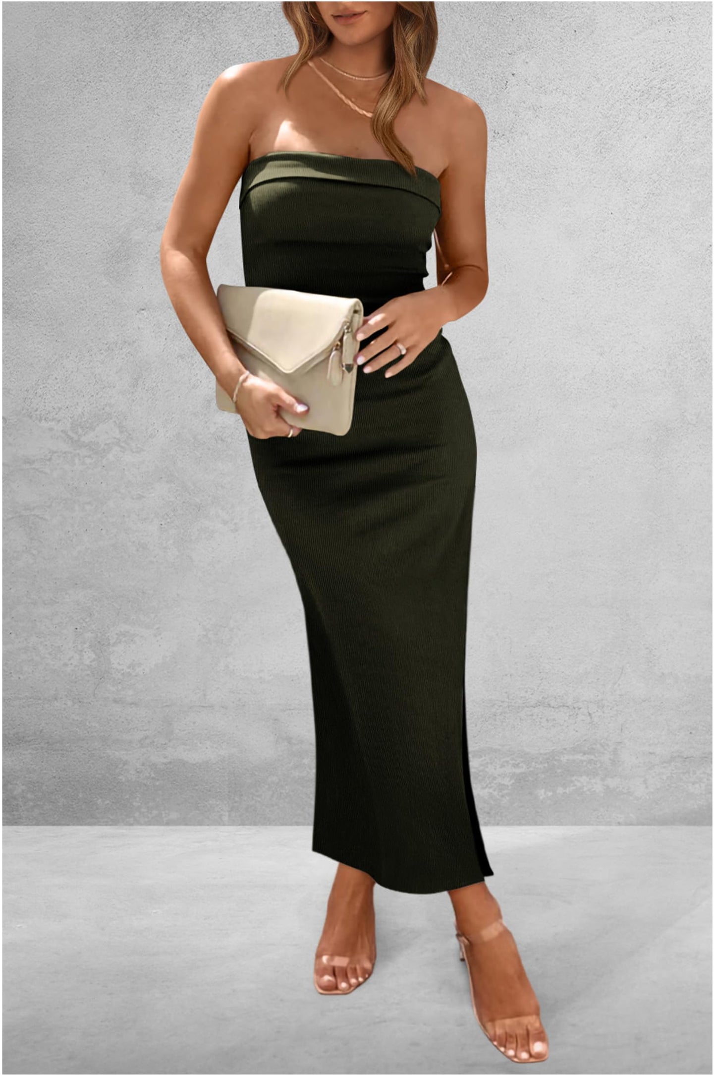 Women's Elegant Slit Tube Midi Dress