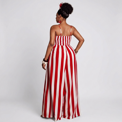 Striped Tie Front Jumpsuit by Mavena Co.