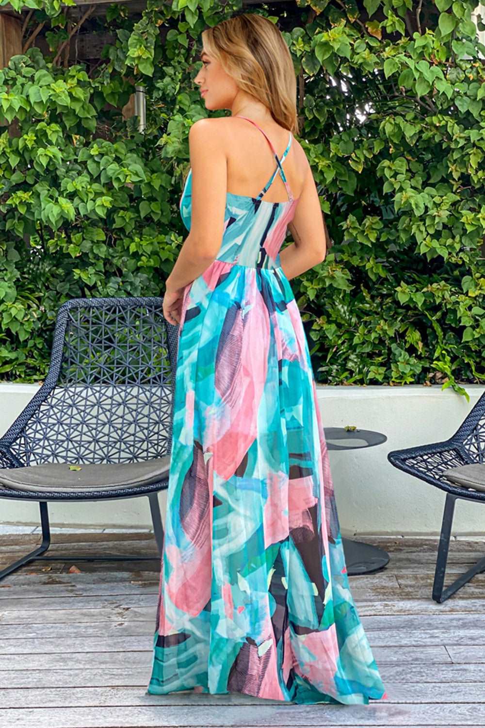 Crisscross Printed Surplice Cami Maxi Dress