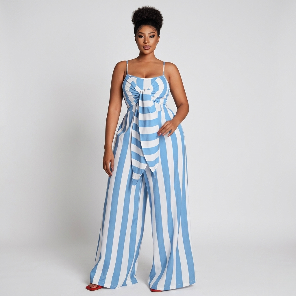 Striped Tie Front Jumpsuit by Mavena Co.