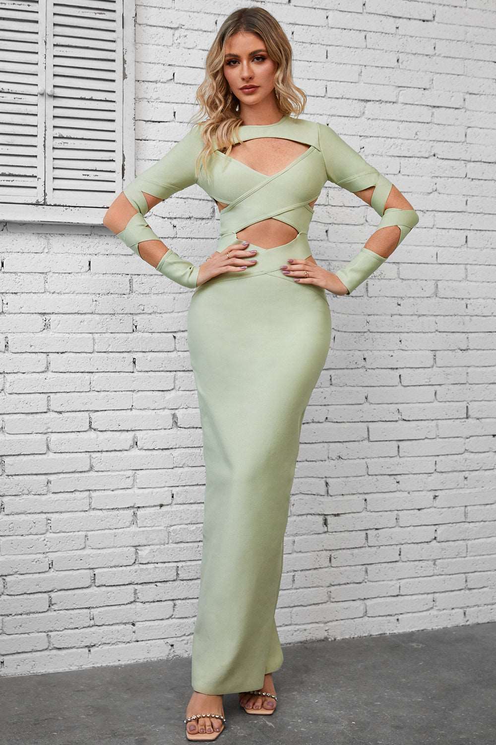 Chic Cutout Round Neck Maxi Wrap Dress