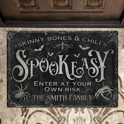 Personalized Spooky Doormat - Halloween Gift Idea For Family - Skinny Bones & Chili's Spookeasy by CusGifts