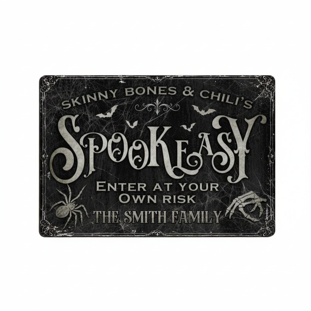 Personalized Spooky Doormat - Halloween Gift Idea For Family - Skinny Bones & Chili's Spookeasy by CusGifts