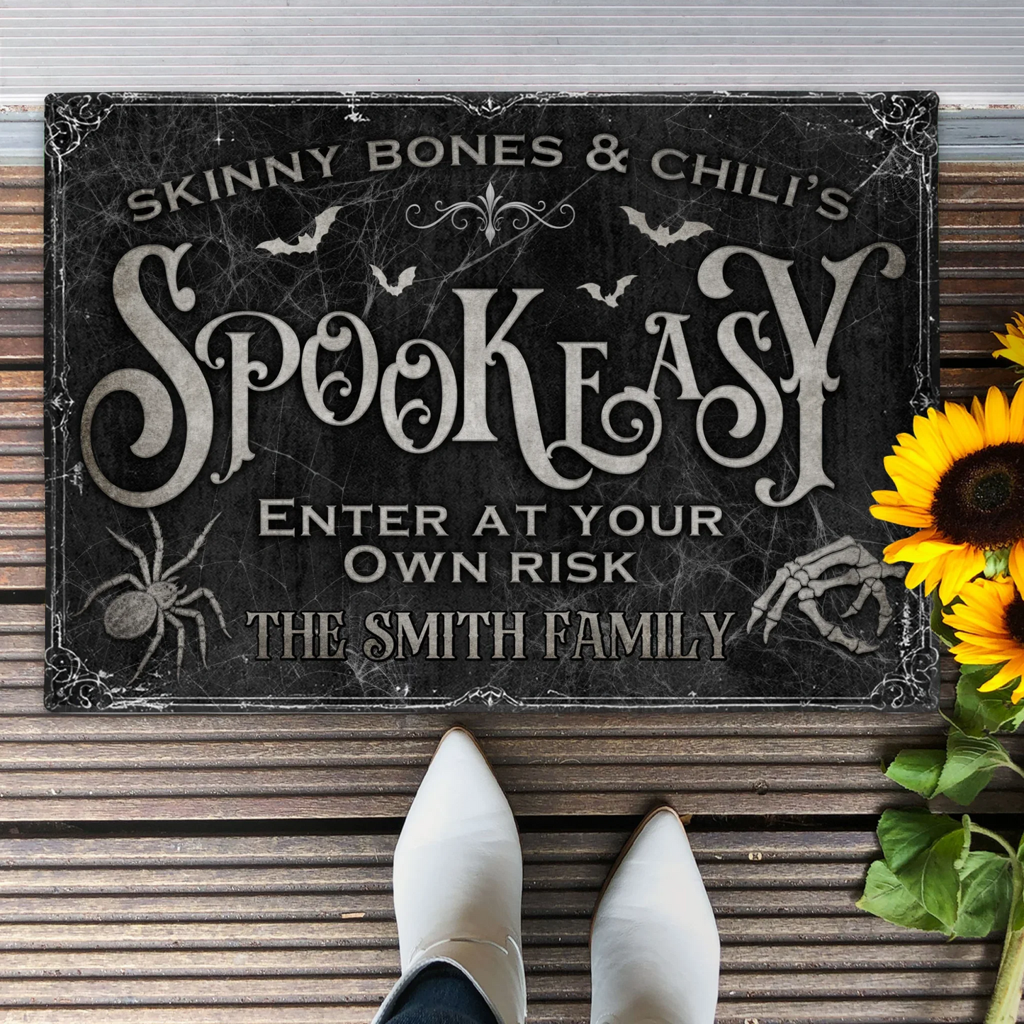 Personalized Spooky Doormat - Halloween Gift Idea For Family - Skinny Bones & Chili's Spookeasy by CusGifts