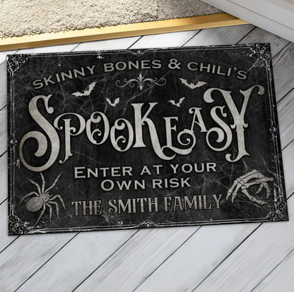 Personalized Spooky Doormat - Halloween Gift Idea For Family - Skinny Bones & Chili's Spookeasy by CusGifts