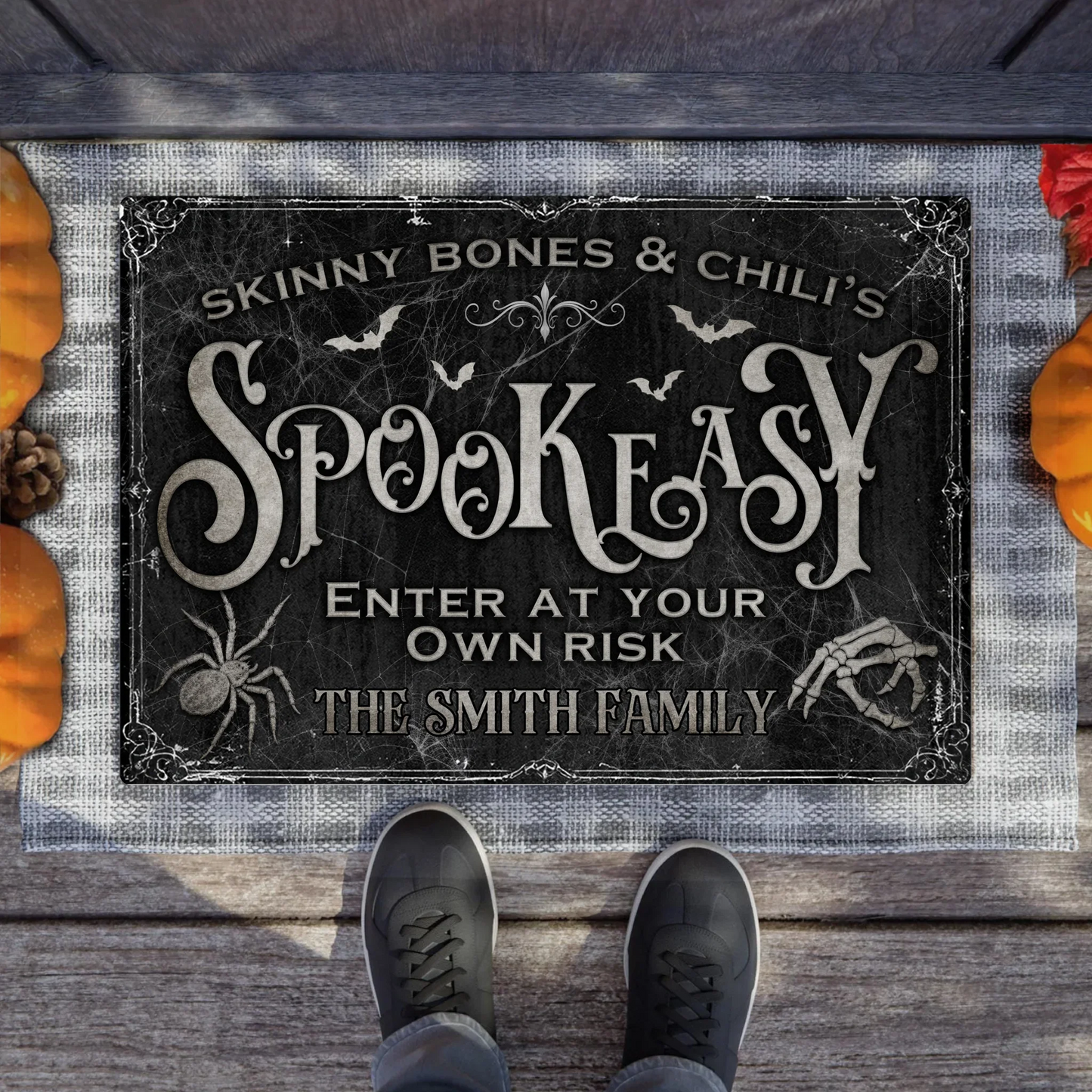 Personalized Spooky Doormat - Halloween Gift Idea For Family - Skinny Bones & Chili's Spookeasy by CusGifts