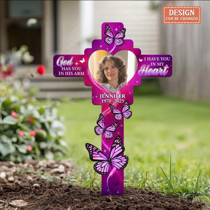 Personalized Memorial Metal Sign - Upload Photo - Memorial Gift Idea - God Has You In His Arm I Have You In My Heart by CusGifts