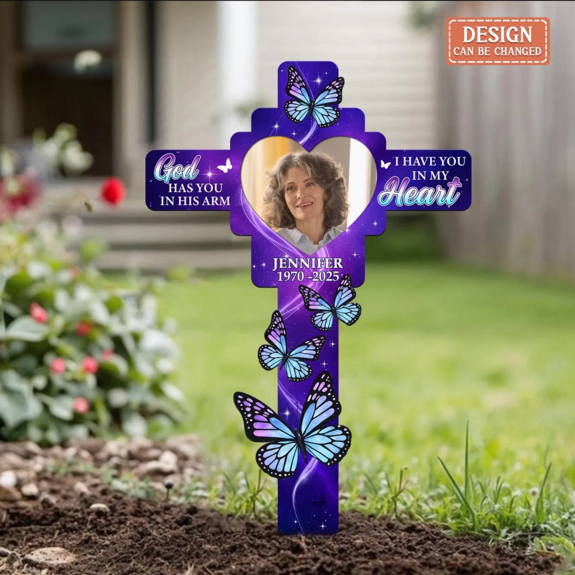 Personalized Memorial Metal Sign - Upload Photo - Memorial Gift Idea - God Has You In His Arm I Have You In My Heart by CusGifts