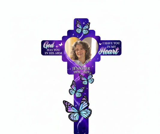 Personalized Memorial Metal Sign - Upload Photo - Memorial Gift Idea - God Has You In His Arm I Have You In My Heart by CusGifts