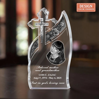 Personalized God's Loving Care Memorial Cross Tribute Acrylic Plaque - Memorial Gift Idea For Family Members - Upload Photo by CusGifts