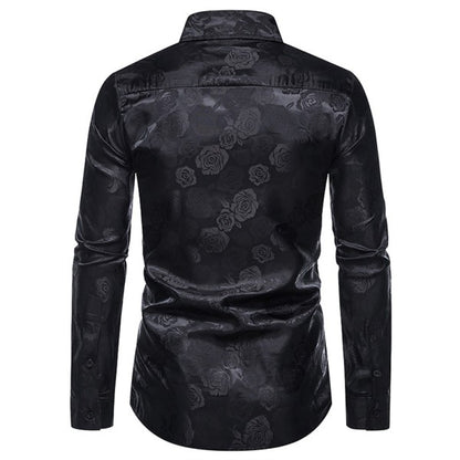 Men's Rose Jacquard Long Sleeve Shirt | Slim Fit Floral Button-Down Dress Shirt