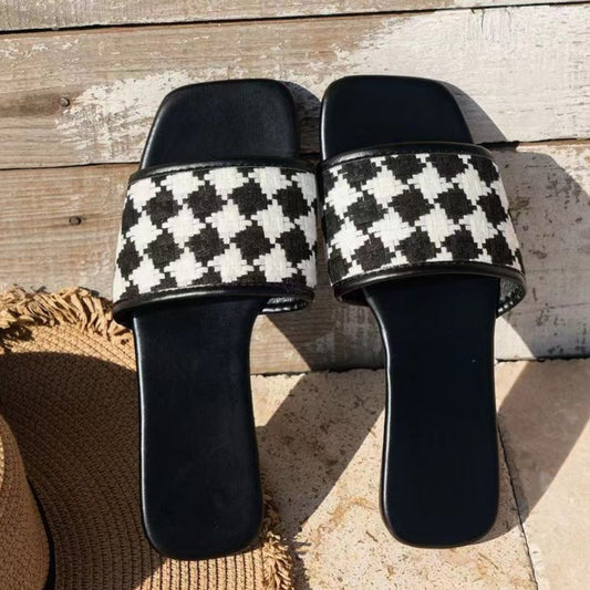 Women's Plaid Open Toe Flat Sandals
