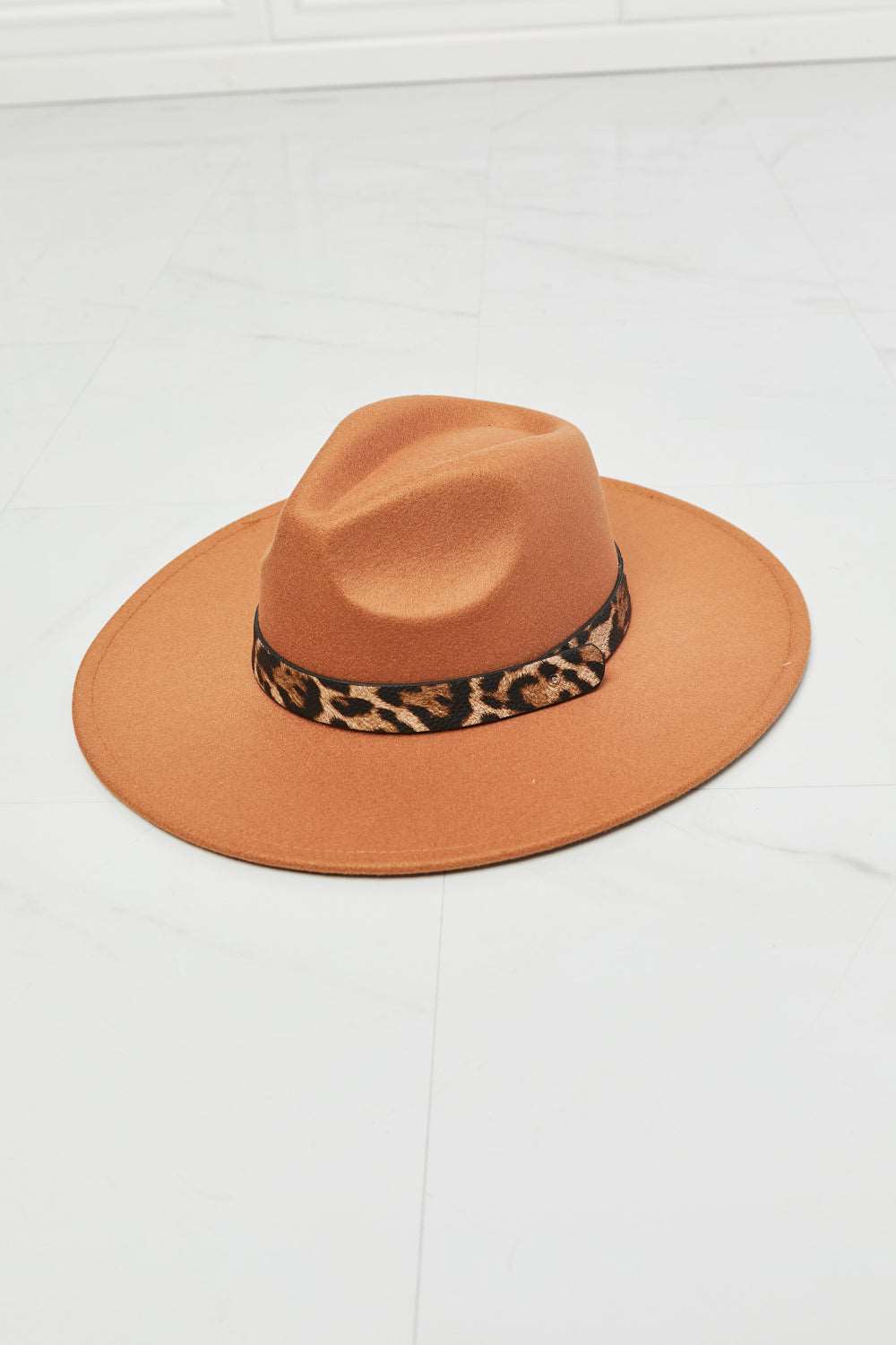 Fame In The Wild Leopard Detail Fedora Hat, flat lay