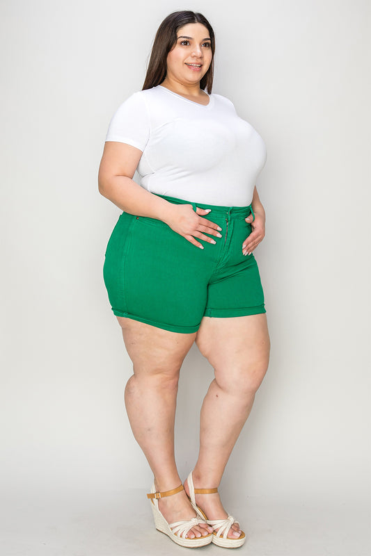 Judy Blue Plus Size Tummy Control Garment Dyed Denim Shorts
